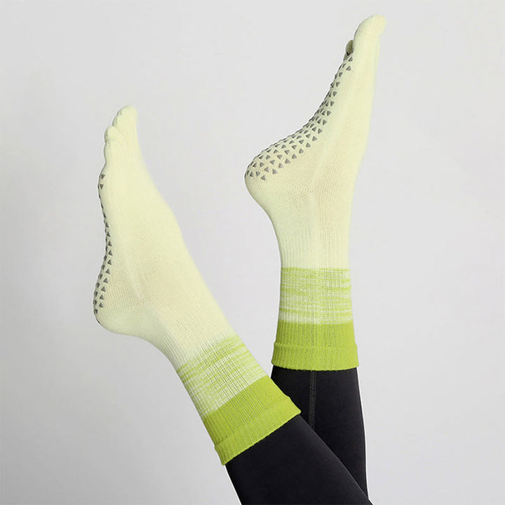 Chaussettes de yoga Olivenorma Gradient à cinq orteils, antidérapantes, en coton respirant et évacuant la transpiration, idéales pour le Pilates, la barre et le fitness (femme). - Vert - 10 paires - image 0