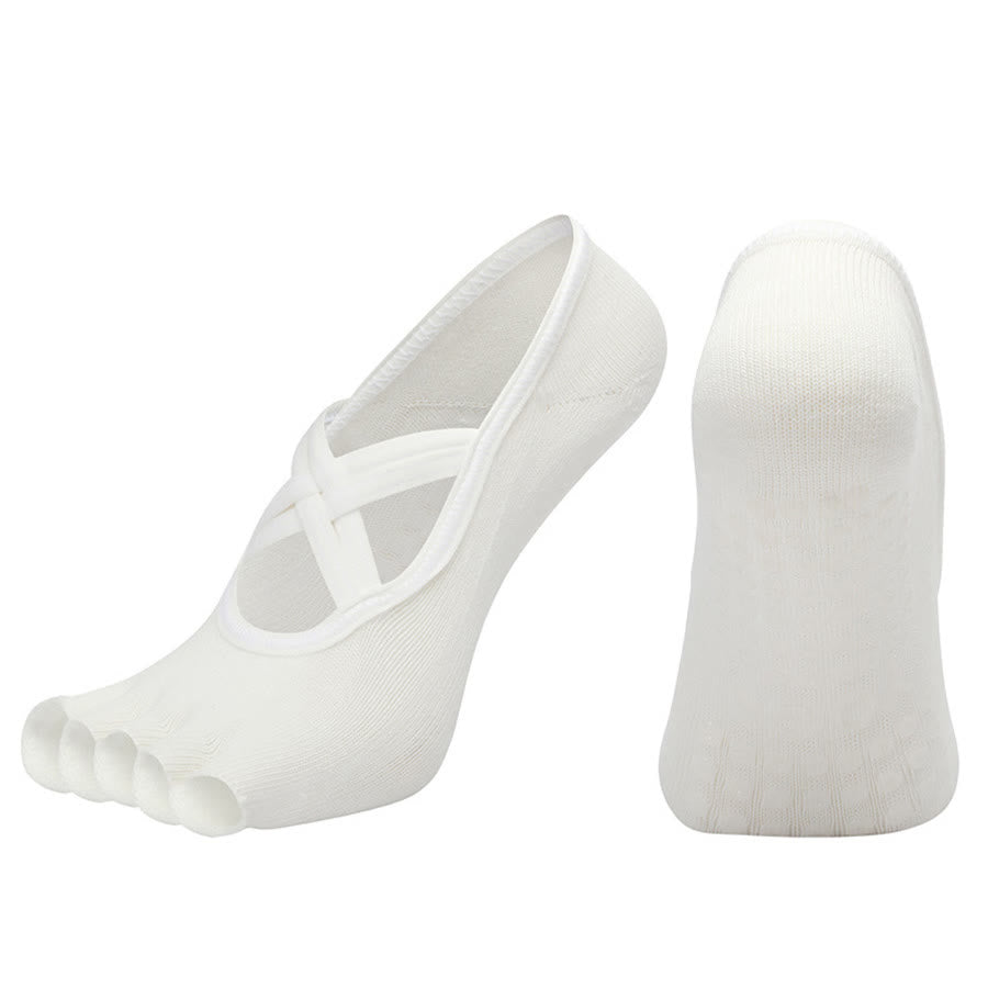 Chaussettes de yoga Olivenorma à cinq orteils, en coton antidérapant, avec brides croisées, pour femmes, idéales pour le Pilates et la barre d'entraînement. - Blanc - bout ouvert - 10 paires - image 21