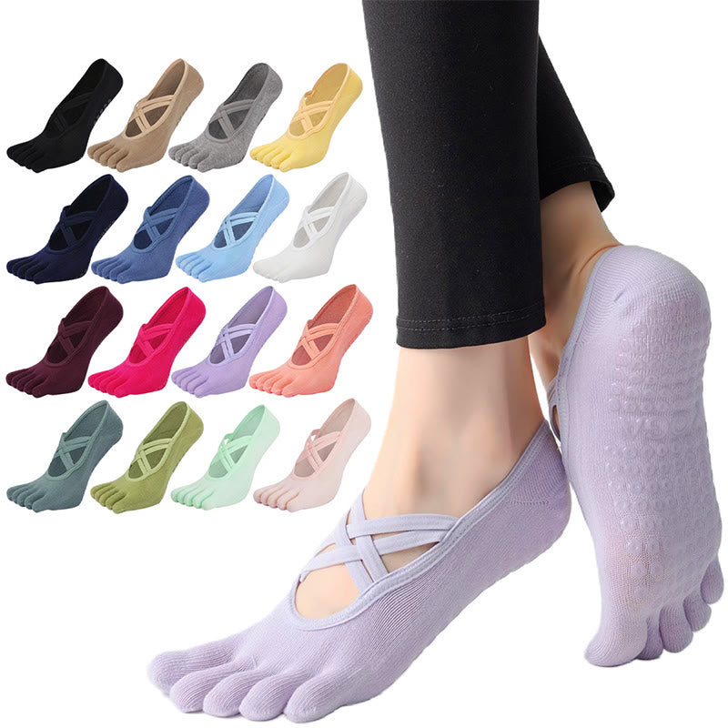 Chaussettes de yoga Olivenorma à cinq orteils, en coton antidérapant, avec brides croisées, pour femmes, idéales pour le Pilates et la barre d'entraînement. - Violet - bout fermé - 10 paires - image 0