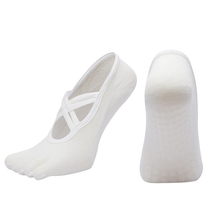 Chaussettes de yoga Olivenorma à cinq orteils, en coton antidérapant, avec brides croisées, pour femmes, idéales pour le Pilates et la barre d'entraînement. - Blanc - bout fermé - 10 paires - image 5