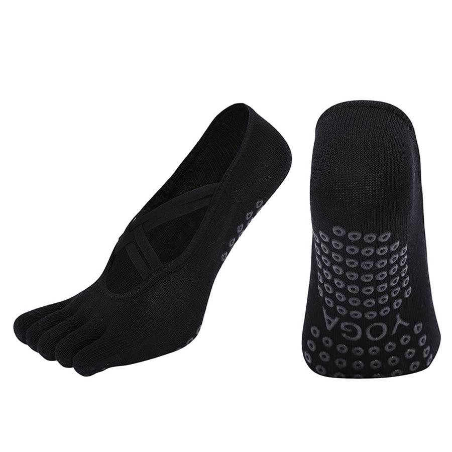 Chaussettes de yoga Olivenorma à cinq orteils, en coton antidérapant, avec brides croisées, pour femmes, idéales pour le Pilates et la barre d'entraînement. - Noir - bout fermé - 10 paires - image 6