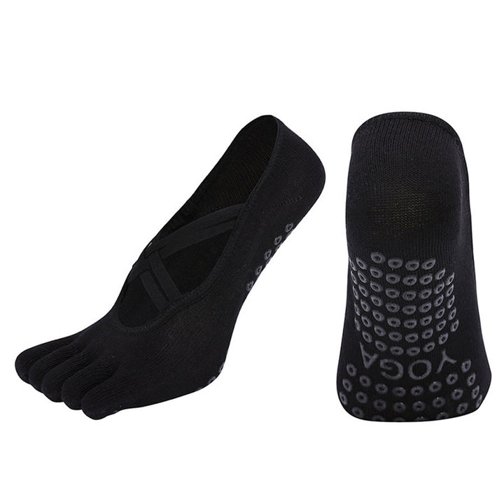 Chaussettes de yoga Olivenorma à cinq orteils, en coton antidérapant, avec brides croisées, pour femmes, idéales pour le Pilates et la barre d'entraînement. - Noir - bout fermé - 10 paires - image 6