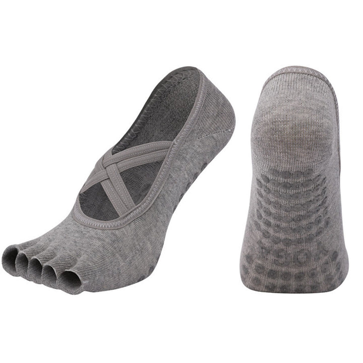 Chaussettes de yoga Olivenorma à cinq orteils, en coton antidérapant, avec brides croisées, pour femmes, idéales pour le Pilates et la barre d'entraînement. - Gris - bout ouvert - 10 paires - image 26