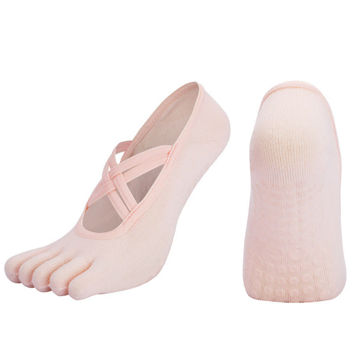 Chaussettes de yoga Olivenorma à cinq orteils, en coton antidérapant, avec brides croisées, pour femmes, idéales pour le Pilates et la barre d'entraînement. - Rose - bout fermé - 10 paires - image 11