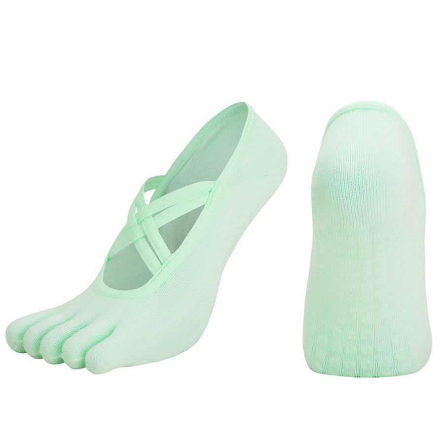 Chaussettes de yoga Olivenorma à cinq orteils, en coton antidérapant, avec brides croisées, pour femmes, idéales pour le Pilates et la barre d'entraînement. - Fruit vert - bout fermé - 10 paires - image 10