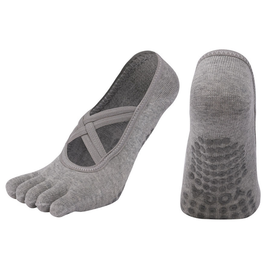 Chaussettes de yoga Olivenorma à cinq orteils, en coton antidérapant, avec brides croisées, pour femmes, idéales pour le Pilates et la barre d'entraînement. - Gris - bout fermé - 10 paires - image 7