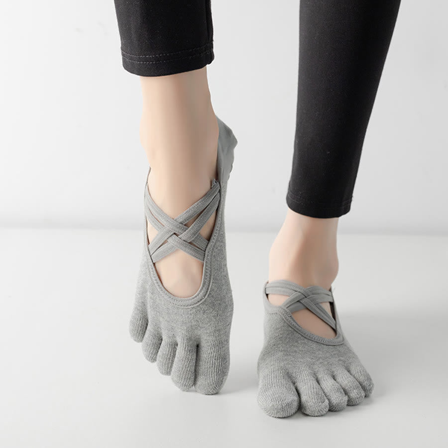 Chaussettes de yoga Olivenorma à cinq orteils, en coton antidérapant, avec brides croisées, pour femmes, idéales pour le Pilates et la barre d'entraînement. - image 8