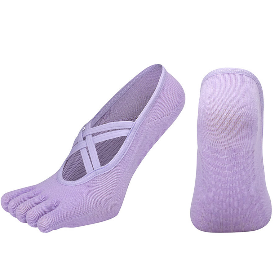 Chaussettes de yoga Olivenorma à cinq orteils, en coton antidérapant, avec brides croisées, pour femmes, idéales pour le Pilates et la barre d'entraînement. - image 1