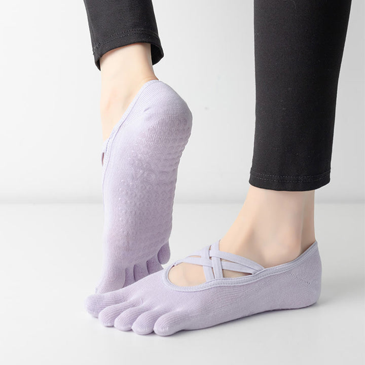 Chaussettes de yoga Olivenorma à cinq orteils, en coton antidérapant, avec brides croisées, pour femmes, idéales pour le Pilates et la barre d'entraînement. - image 2
