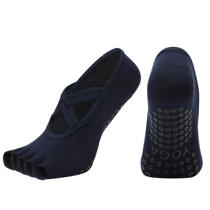 Chaussettes de yoga Olivenorma à cinq orteils, en coton antidérapant, avec brides croisées, pour femmes, idéales pour le Pilates et la barre d'entraînement. - Bleu marine - bout ouvert - 10 paires - image 24