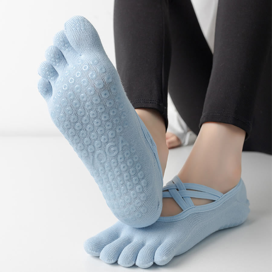 Chaussettes de yoga Olivenorma à cinq orteils, en coton antidérapant, avec brides croisées, pour femmes, idéales pour le Pilates et la barre d'entraînement. - image 4