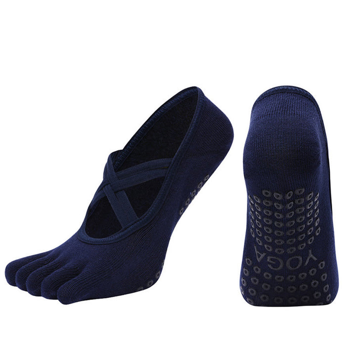Chaussettes de yoga Olivenorma à cinq orteils, en coton antidérapant, avec brides croisées, pour femmes, idéales pour le Pilates et la barre d'entraînement. - Bleu marine - bout fermé - 10 paires - image 12