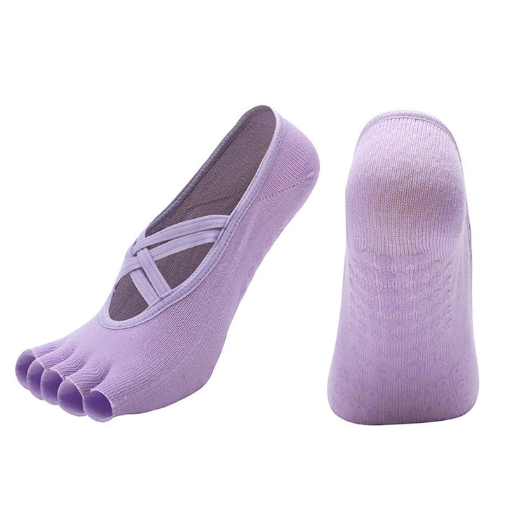 Chaussettes de yoga Olivenorma à cinq orteils, en coton antidérapant, avec brides croisées, pour femmes, idéales pour le Pilates et la barre d'entraînement. - Violet - bout ouvert - 10 paires - image 20