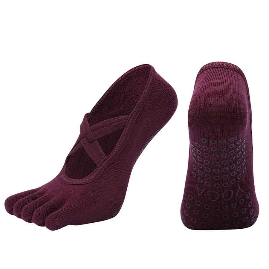 Chaussettes de yoga Olivenorma à cinq orteils, en coton antidérapant, avec brides croisées, pour femmes, idéales pour le Pilates et la barre d'entraînement. - Rose rouge - bout fermé - 10 paires - image 13