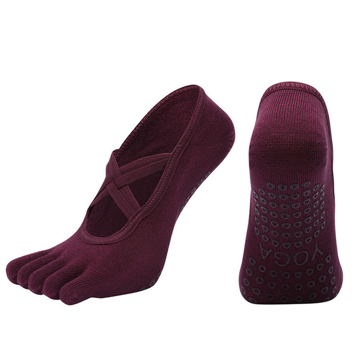 Chaussettes de yoga Olivenorma à cinq orteils, en coton antidérapant, avec brides croisées, pour femmes, idéales pour le Pilates et la barre d'entraînement. - Rose rouge - bout fermé - 10 paires - image 13