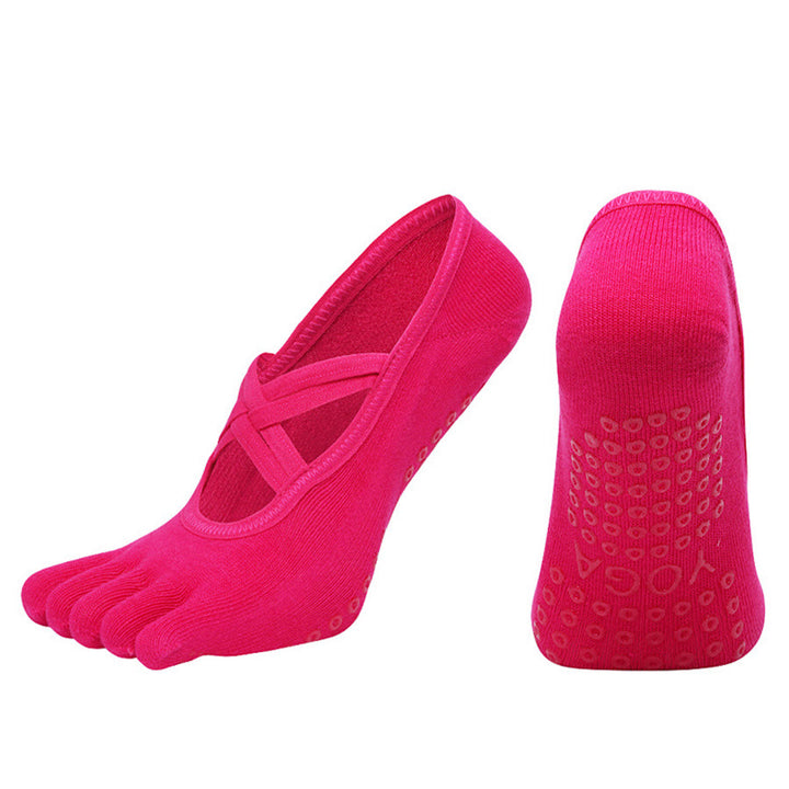 Chaussettes de yoga Olivenorma à cinq orteils, en coton antidérapant, avec brides croisées, pour femmes, idéales pour le Pilates et la barre d'entraînement. - Rose rouge - bout ouvert - 10 paires - image 15