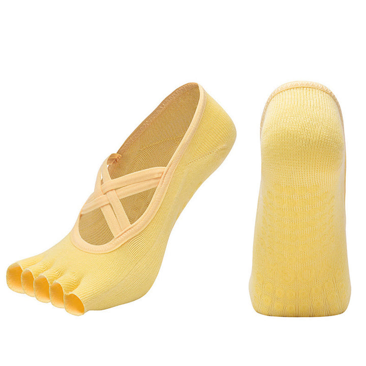Chaussettes de yoga Olivenorma à cinq orteils, en coton antidérapant, avec brides croisées, pour femmes, idéales pour le Pilates et la barre d'entraînement. - Jaune - bout ouvert - 10 paires - image 33