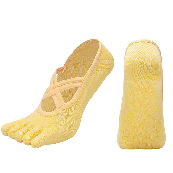 Chaussettes de yoga Olivenorma à cinq orteils, en coton antidérapant, avec brides croisées, pour femmes, idéales pour le Pilates et la barre d'entraînement. - Jaune - bout fermé - 10 paires - image 16