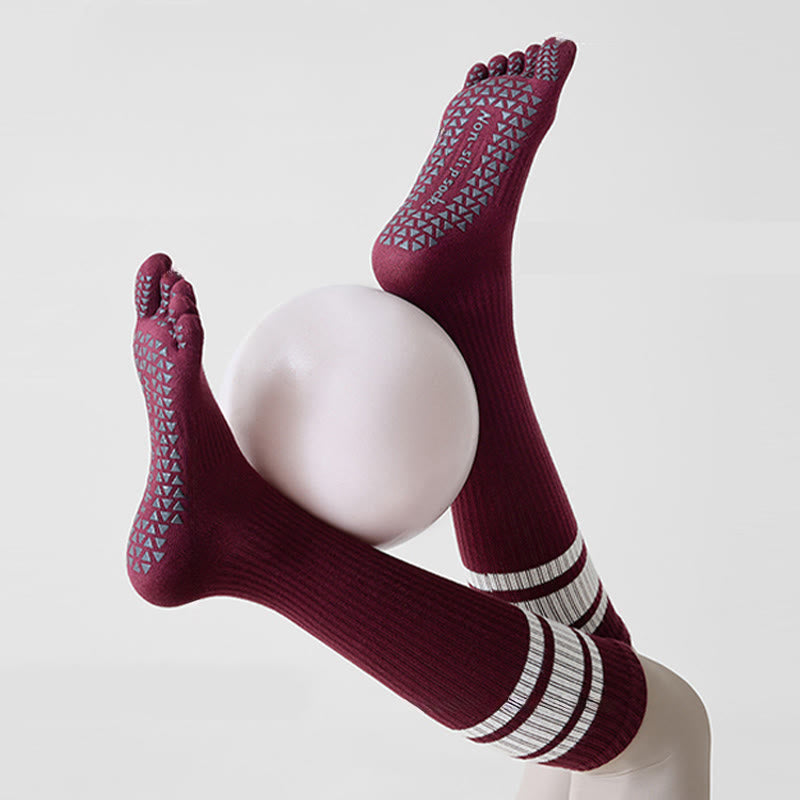 Chaussettes de yoga Olivenorma à cinq orteils en coton antidérapant et à coupe ajustée pour femmes, idéales pour le Pilates et la barre. - Brun-rouge - 10 paires - image 0