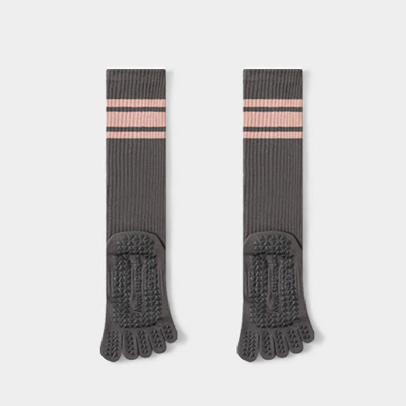 Chaussettes de yoga Olivenorma à cinq orteils en coton antidérapant et à coupe ajustée pour femmes, idéales pour le Pilates et la barre. - Gris - 10 paires - image 2