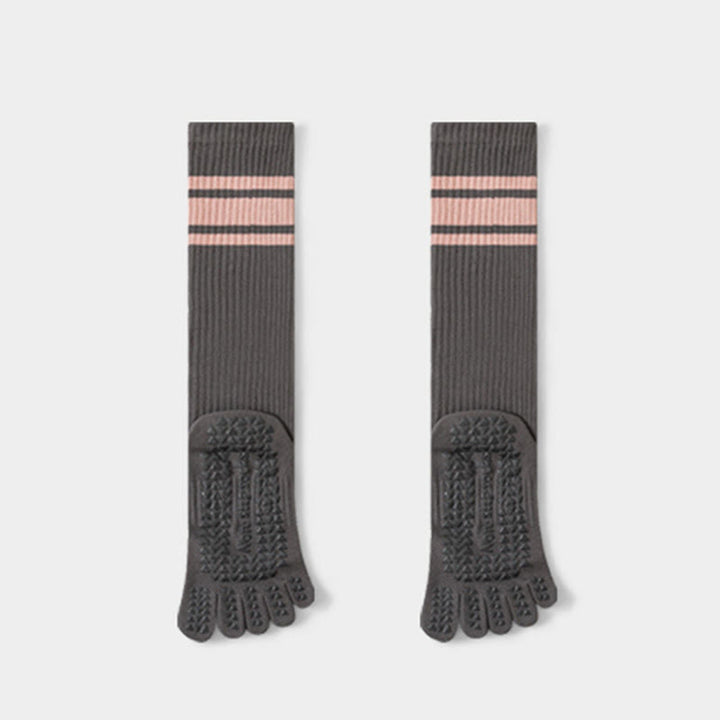 Chaussettes de yoga Olivenorma à cinq orteils en coton antidérapant et à coupe ajustée pour femmes, idéales pour le Pilates et la barre. - Gris - 10 paires - image 2