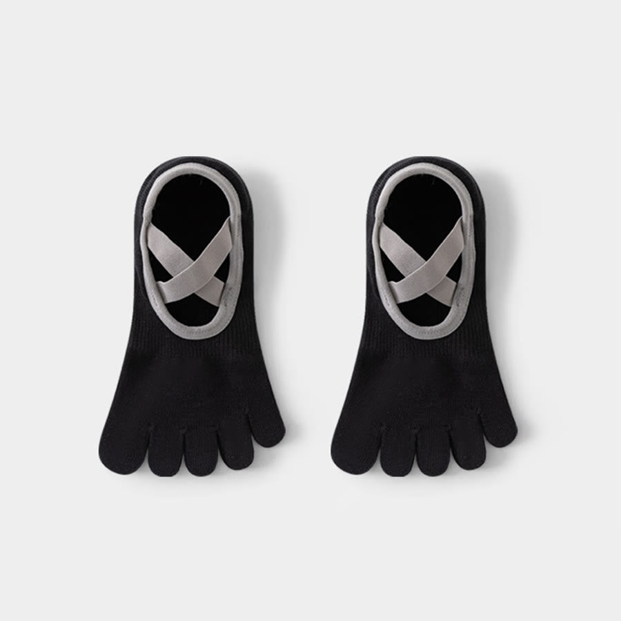 Chaussettes de yoga Olivenorma pour femmes, à cou-de-pied ouvert, cinq orteils et large bride antidérapante, en coton, pour la danse et la barre au sol. - Noir - 10 paires - image 6