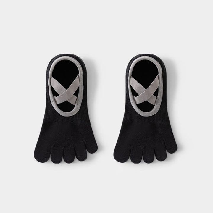 Chaussettes de yoga Olivenorma pour femmes, à cou-de-pied ouvert, cinq orteils et large bride antidérapante, en coton, pour la danse et la barre au sol. - Noir - 10 paires - image 6