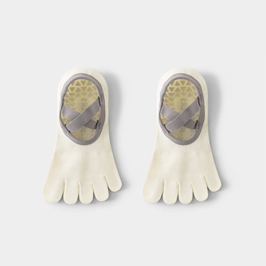 Chaussettes de yoga Olivenorma pour femmes, à cou-de-pied ouvert, cinq orteils et large bride antidérapante, en coton, pour la danse et la barre au sol. - Blanc - 10 paires - image 3