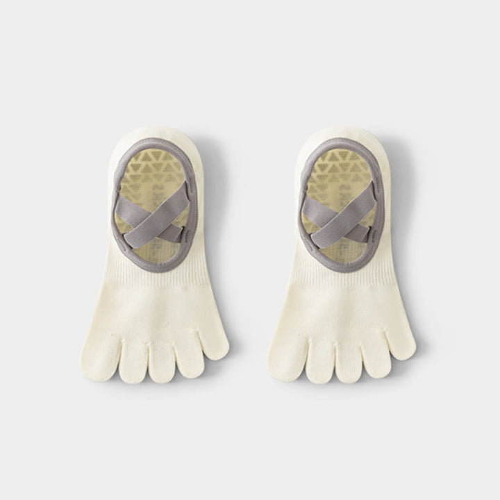 Chaussettes de yoga Olivenorma pour femmes, à cou-de-pied ouvert, cinq orteils et large bride antidérapante, en coton, pour la danse et la barre au sol. - Blanc - 10 paires - image 3