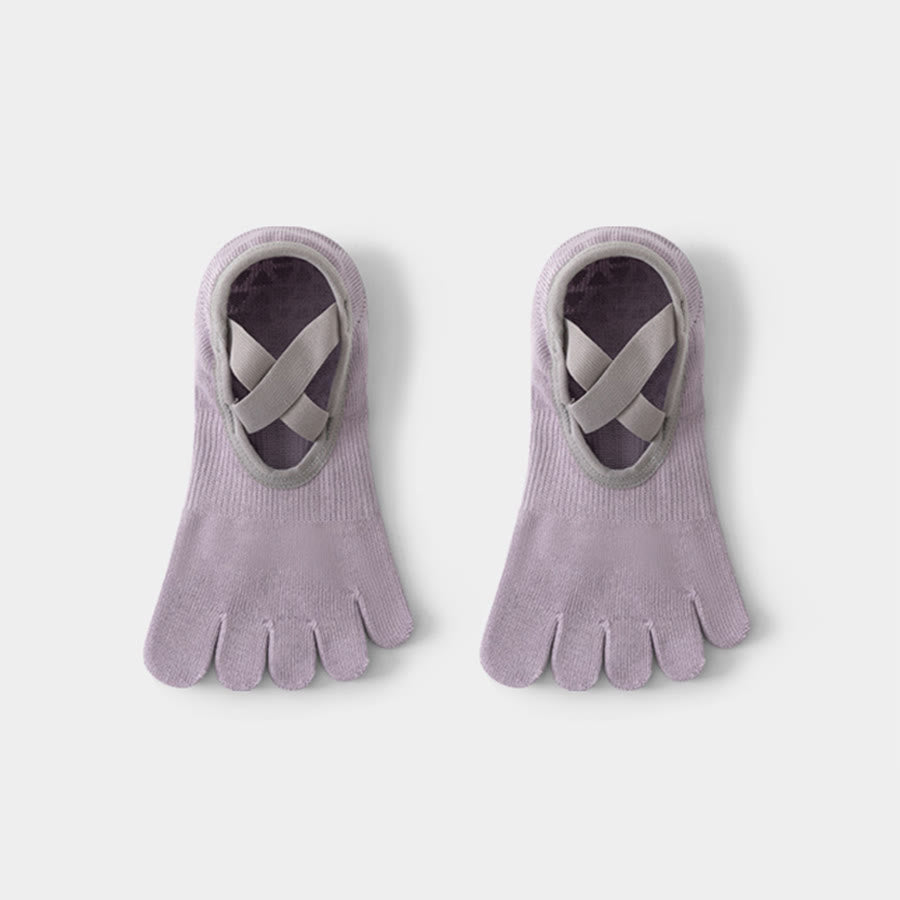 Chaussettes de yoga Olivenorma pour femmes, à cou-de-pied ouvert, cinq orteils et large bride antidérapante, en coton, pour la danse et la barre au sol. - Violet - 10 paires - image 7