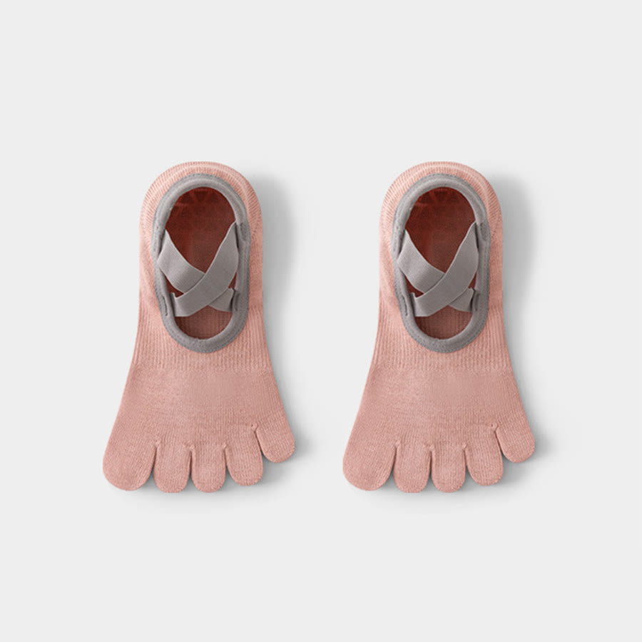 Chaussettes de yoga Olivenorma pour femmes, à cou-de-pied ouvert, cinq orteils et large bride antidérapante, en coton, pour la danse et la barre au sol. - Rose - 10 paires - image 9