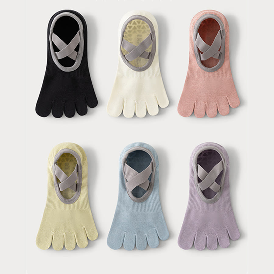 Chaussettes de yoga Olivenorma pour femmes, à cou-de-pied ouvert, cinq orteils et large bride antidérapante, en coton, pour la danse et la barre au sol. - image 10