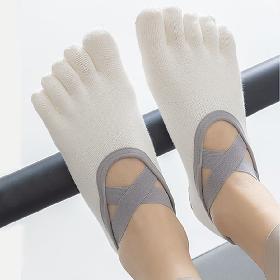 Chaussettes de yoga Olivenorma pour femmes, à cou-de-pied ouvert, cinq orteils et large bride antidérapante, en coton, pour la danse et la barre au sol. - image 4