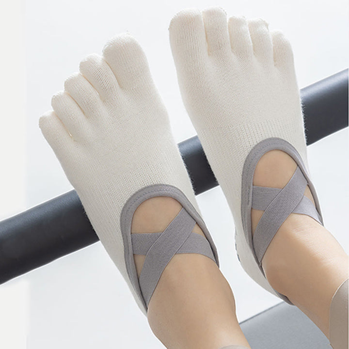 Chaussettes de yoga Olivenorma pour femmes, à cou-de-pied ouvert, cinq orteils et large bride antidérapante, en coton, pour la danse et la barre au sol. - image 4