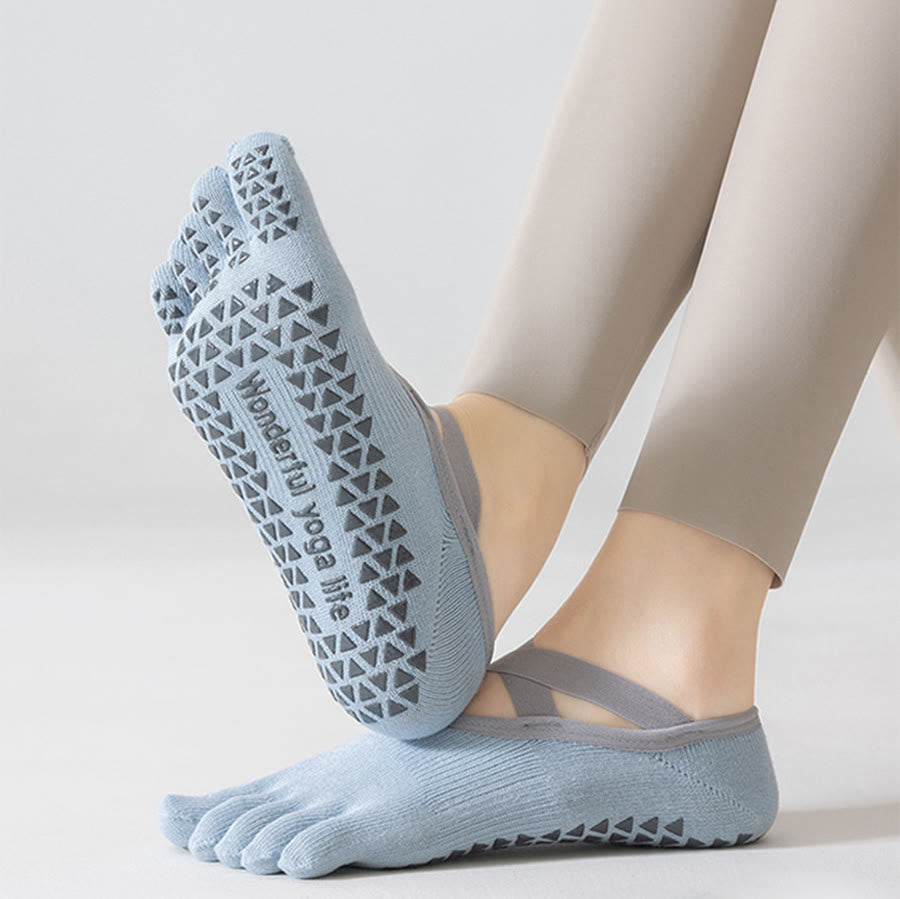 Chaussettes de yoga Olivenorma pour femmes, à cou-de-pied ouvert, cinq orteils et large bride antidérapante, en coton, pour la danse et la barre au sol. - Bleu - 10 paires - image 0