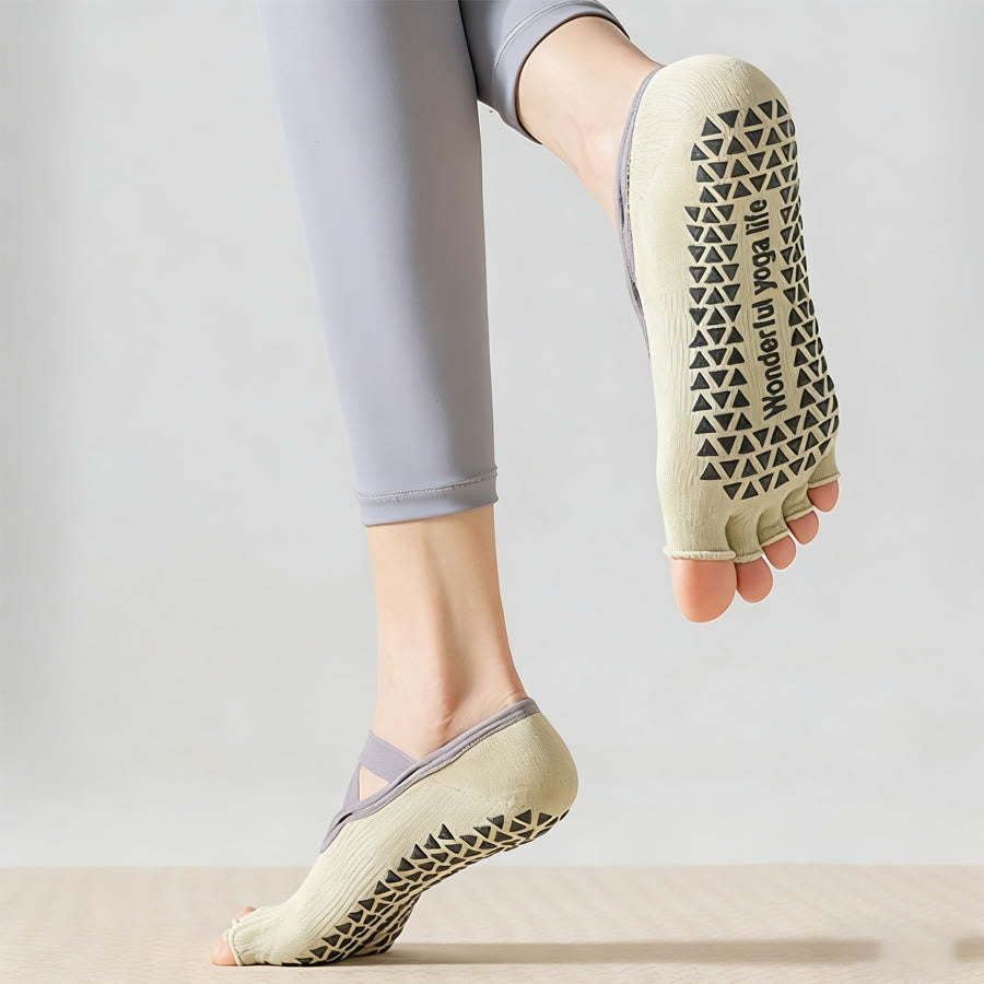 Chaussettes de yoga pour femmes Olivenorma, ouvertes à l'arrière et dotées d'une bride enveloppante pour cinq orteils, antidérapantes et respirantes, en coton, pour le sport. - image 2
