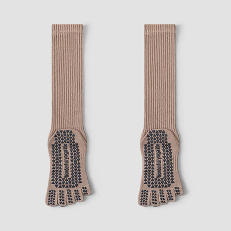 Chaussettes de yoga Olivenorma mi-mollet à cinq orteils, respirantes, en coton, antidérapantes et hygiéniques pour femmes - Kaki - 10 paires - image 7