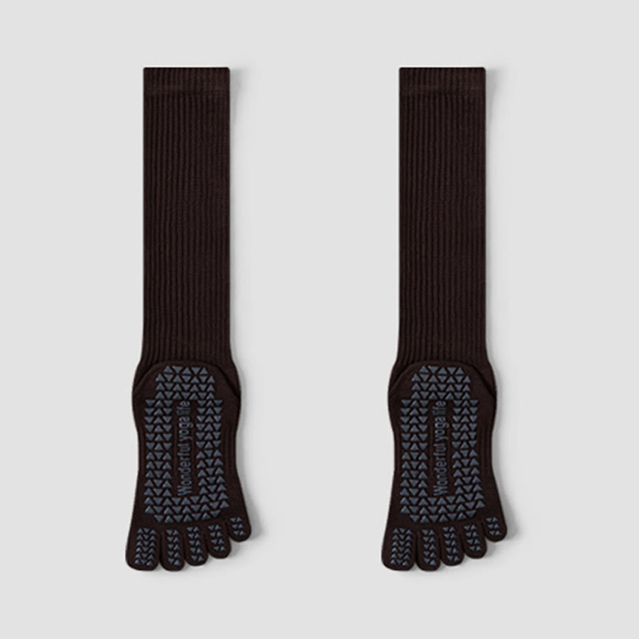 Chaussettes de yoga Olivenorma mi-mollet à cinq orteils, respirantes, en coton, antidérapantes et hygiéniques pour femmes - Café noir - 10 paires - image 9