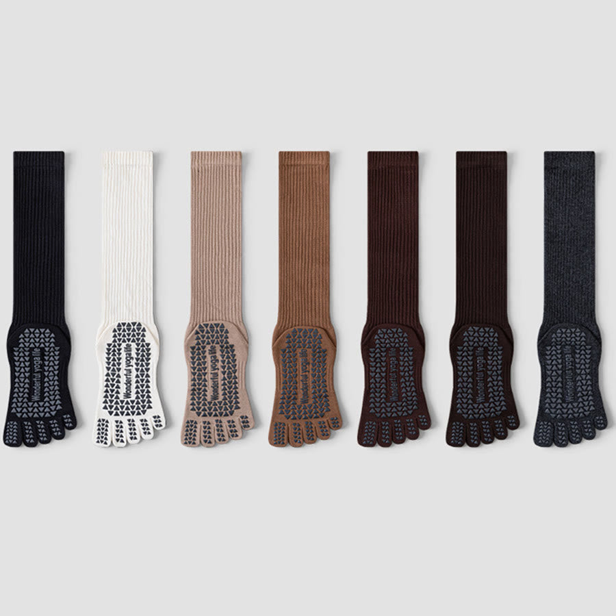 Chaussettes de yoga Olivenorma mi-mollet à cinq orteils, respirantes, en coton, antidérapantes et hygiéniques pour femmes - image 13
