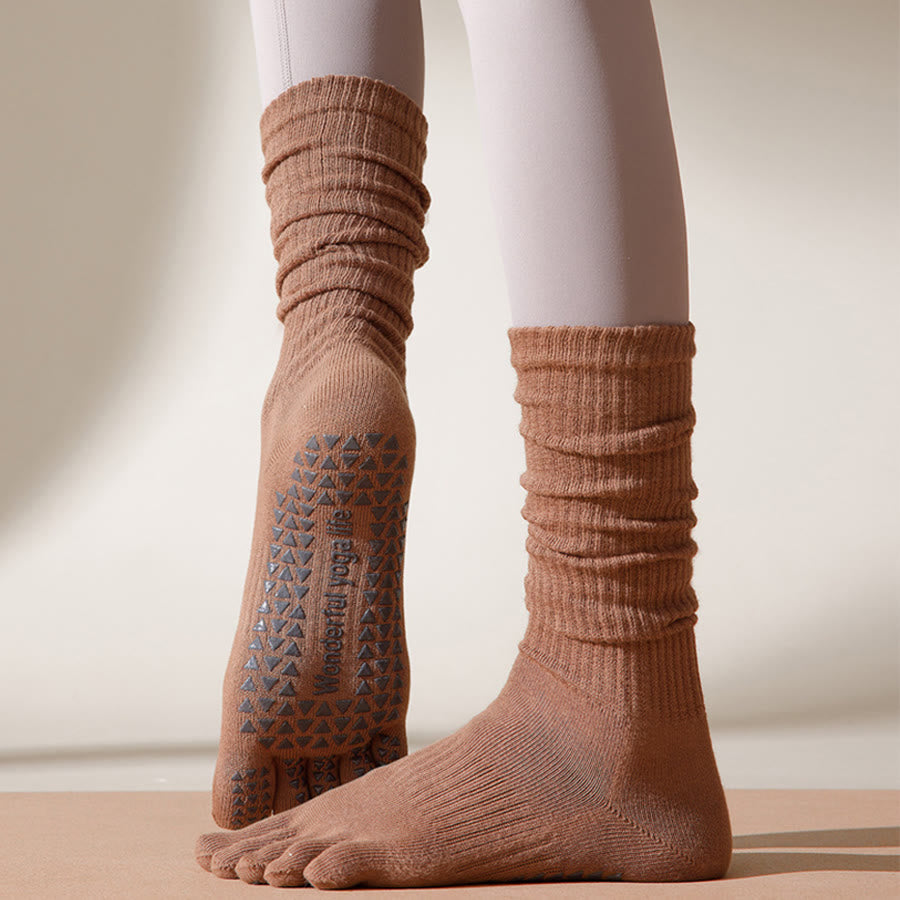 Chaussettes de yoga Olivenorma mi-mollet à cinq orteils, respirantes, en coton, antidérapantes et hygiéniques pour femmes - Café léger - 10 paires - image 0