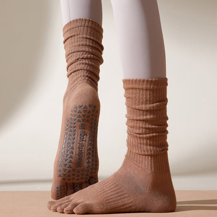 Chaussettes de yoga Olivenorma mi-mollet à cinq orteils, respirantes, en coton, antidérapantes et hygiéniques pour femmes - Café léger - 10 paires - image 0