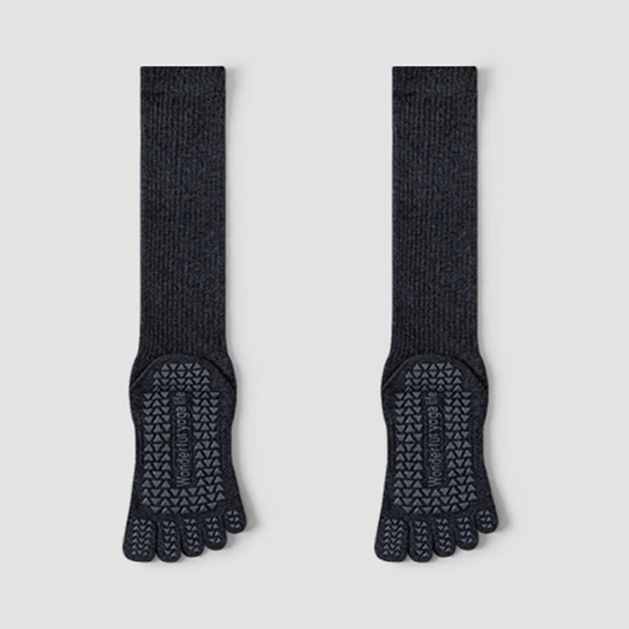 Chaussettes de yoga Olivenorma mi-mollet à cinq orteils, respirantes, en coton, antidérapantes et hygiéniques pour femmes - Gris - 10 paires - image 11