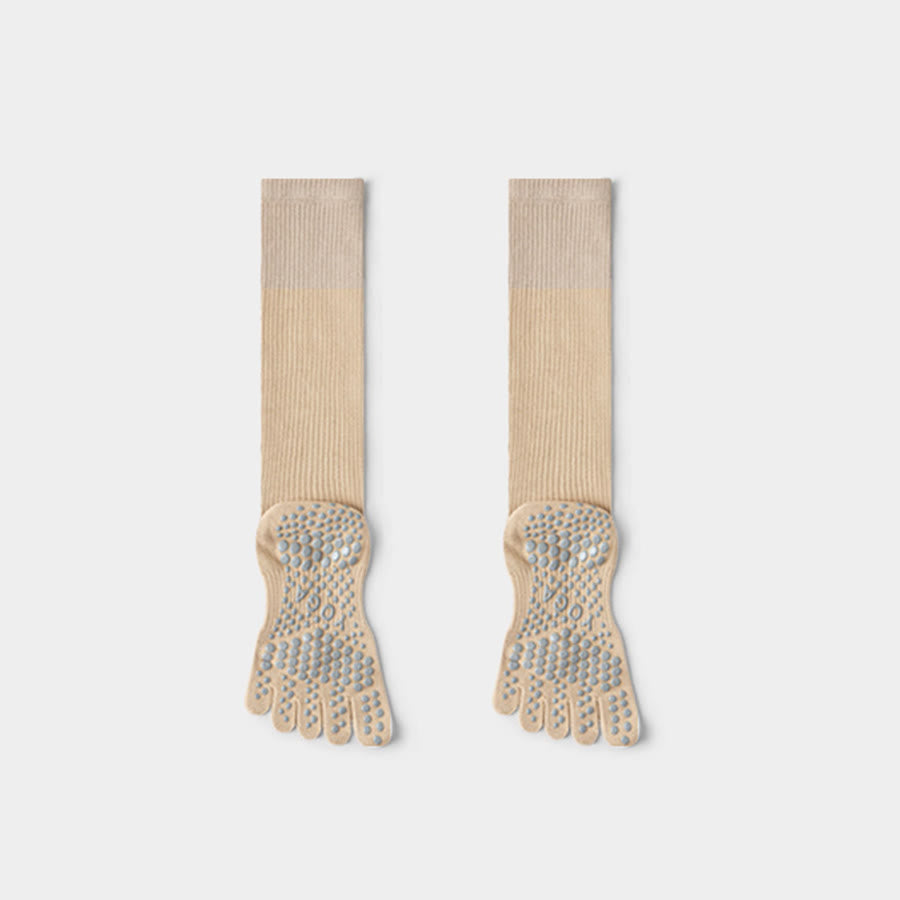 Chaussettes de compression longues Olivenorma à cinq orteils en coton antidérapant, respirantes et offrant un bon maintien, idéales pour le Pilates, la barre et le yoga (femme). - Kaki - 10 paires - image 7