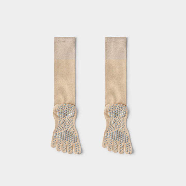 Chaussettes de compression longues Olivenorma à cinq orteils en coton antidérapant, respirantes et offrant un bon maintien, idéales pour le Pilates, la barre et le yoga (femme). - Kaki - 10 paires - image 7