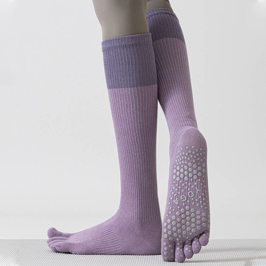 Chaussettes de compression longues Olivenorma à cinq orteils en coton antidérapant, respirantes et offrant un bon maintien, idéales pour le Pilates, la barre et le yoga (femme). - Violet - 10 paires - image 0