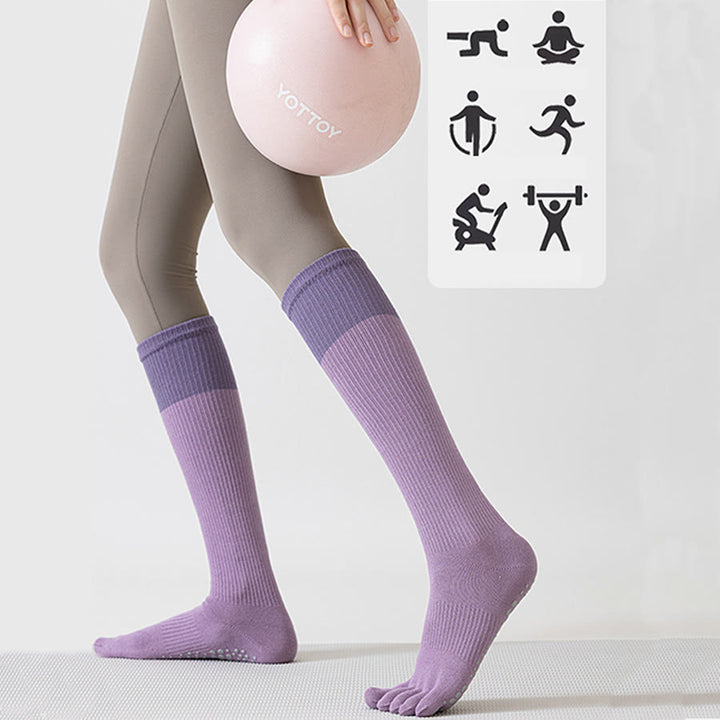 Chaussettes de compression longues Olivenorma à cinq orteils en coton antidérapant, respirantes et offrant un bon maintien, idéales pour le Pilates, la barre et le yoga (femme). - image 1