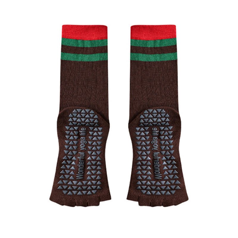 Chaussettes de yoga Olivenorma mi-mollet à cinq orteils avec bordure contrastée, antidérapantes et respirantes en coton, pour femmes. - Brun - 10 paires - image 13
