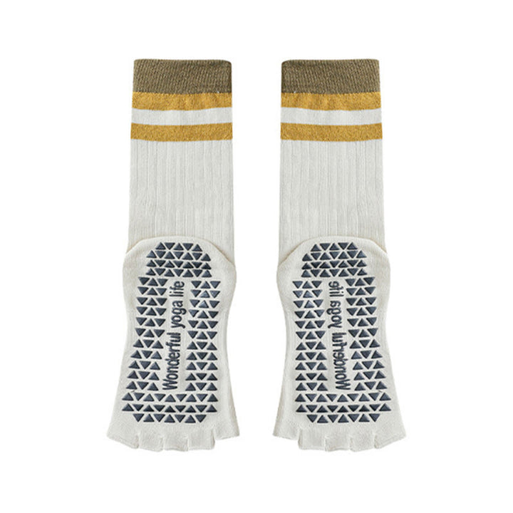 Chaussettes de yoga Olivenorma mi-mollet à cinq orteils avec bordure contrastée, antidérapantes et respirantes en coton, pour femmes. - Jaune-blanc - 10 paires - image 5