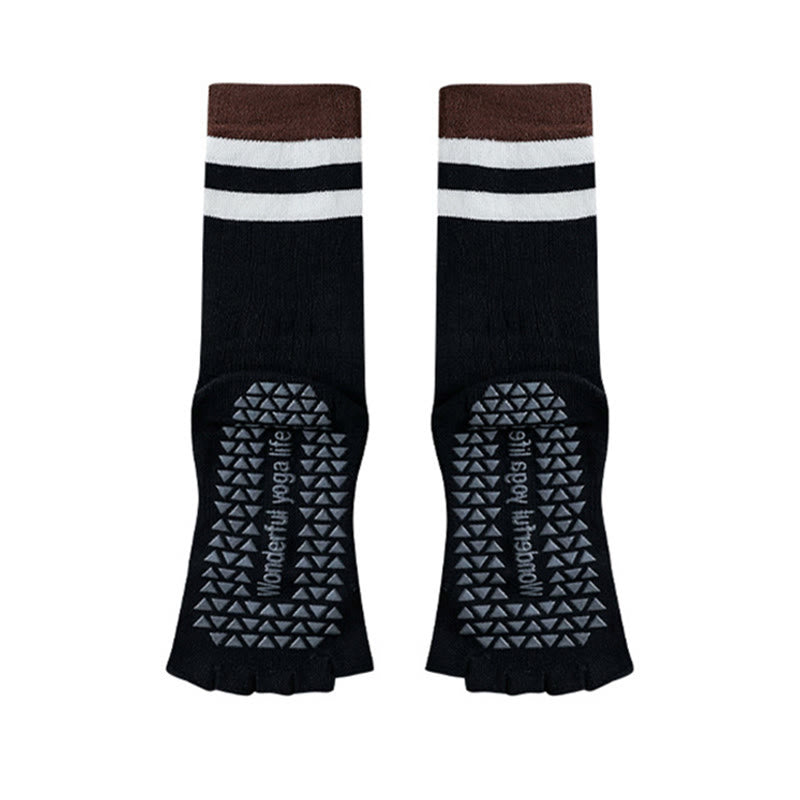 Chaussettes de yoga Olivenorma mi-mollet à cinq orteils avec bordure contrastée, antidérapantes et respirantes en coton, pour femmes. - Noir - 10 paires - image 11