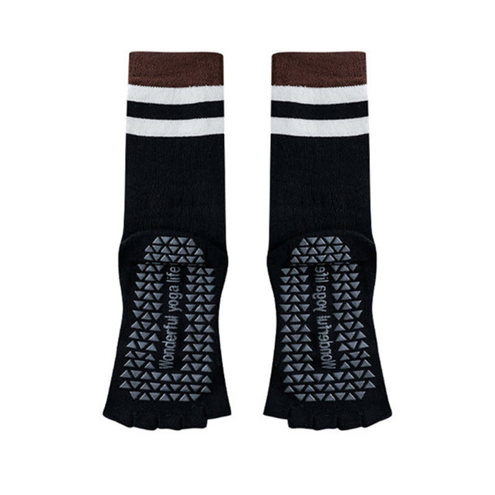 Chaussettes de yoga Olivenorma mi-mollet à cinq orteils avec bordure contrastée, antidérapantes et respirantes en coton, pour femmes. - Noir - 10 paires - image 11